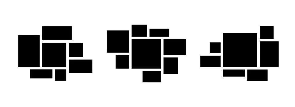 Image collage layout set. Black mosaic mood board grid collection. 7-8 picture Stock Illustration