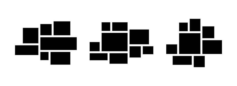 Image collage layout set. Black mosaic mood board grid collection. 7 8 9 picture Stock Illustration