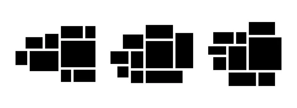 Image collage layout set. Black mosaic mood board grid collection. 9 picture Stock Illustration