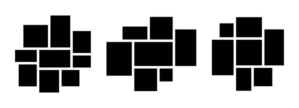 Image collage layout set. Black mosaic mood board grid collection. 7-9 picture Stock Illustration