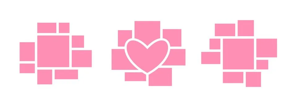 Image collage layout set. Pink mosaic mood board grid collection. Picture slot Stock Illustration