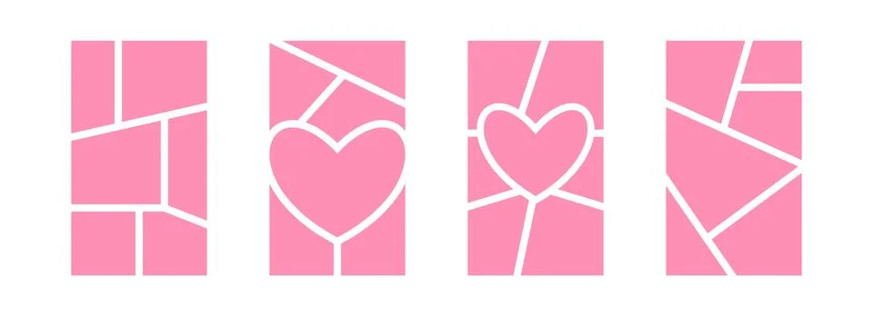 Image collage layout set. Pink mosaic mood board grid collection. Picture slot Stock Illustration