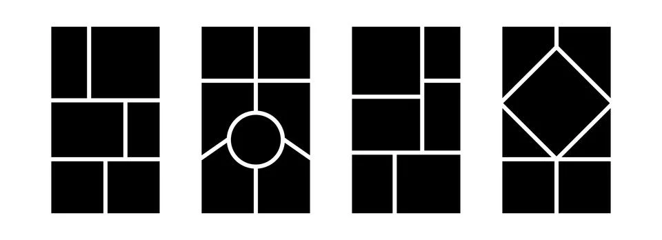 Image collage layout template set. Black mosaic mood board grid collection Stock Illustration