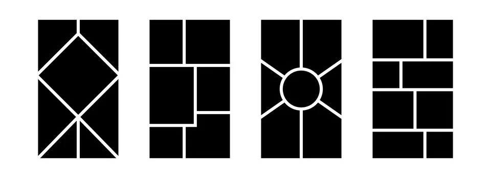 Image collage layout template set. Black mosaic mood board grid collection Stock Illustration