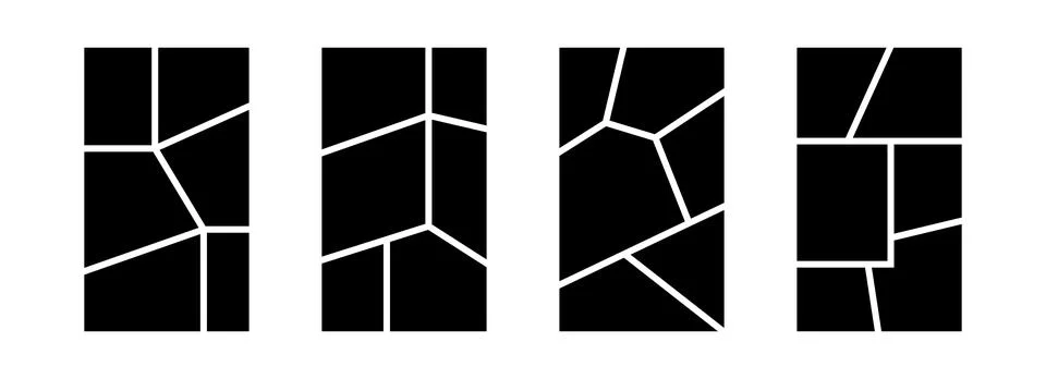 Image collage layout template set. Black mosaic mood board grid collection. 6 Stock Illustration
