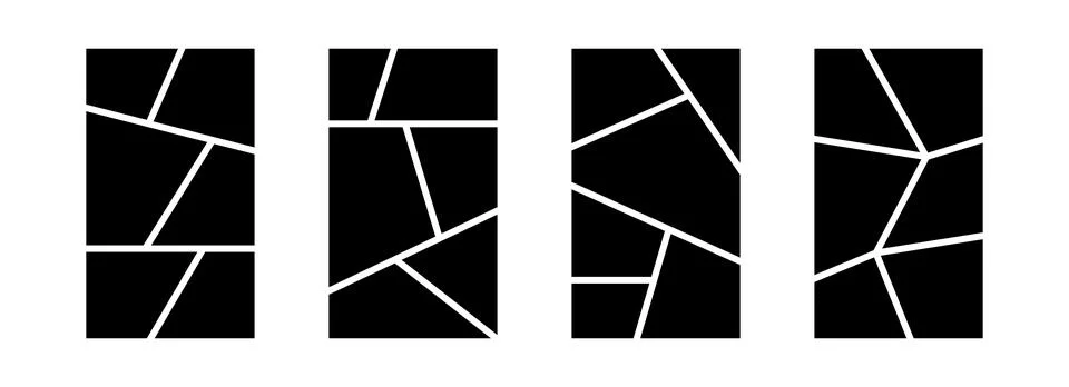 Image collage layout template set. Black mosaic mood board grid collection. 6 Stock Illustration