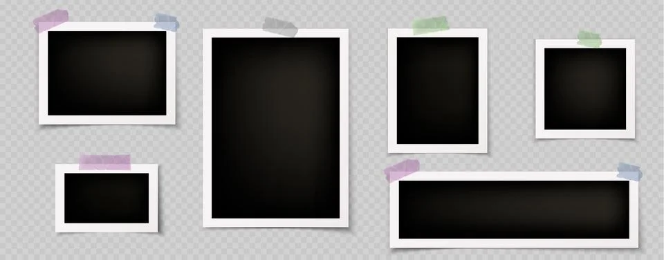 Image collage with photo frames and sticky tape Illustrazione stock