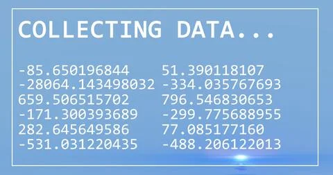 Image of collecting data text with numbers changing on blue background Foto stock