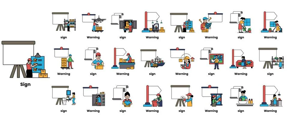 The image is a collection of cartoon characters that represent different jobs Stock Illustration