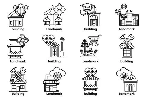 Image is a collection of different buildings and landmarks Stock Illustration