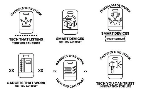 The image is a collection of six different logos for various tech products Illustrazione stock