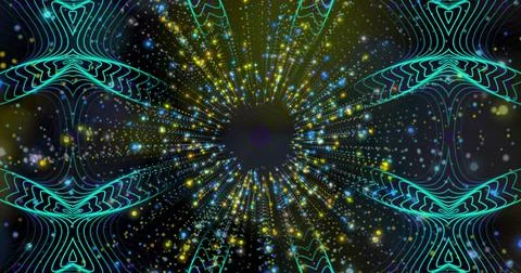 Image of colorful abstract pattern with radiating lines and dots in tunnel Stock Illustration