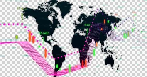 Image of colorful data recordings and statistics with a world map in the Stock Illustration