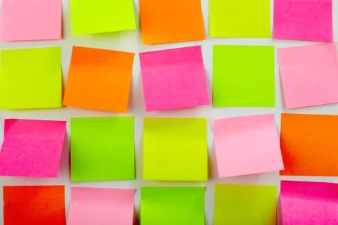 Image of colorful note papers stuck in several rows Stock Photos