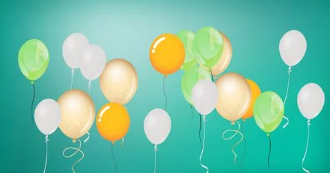 Image of colourful balloons bouncing on green background 스톡 일러스트