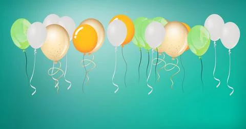 Image of colourful balloons bouncing on green background Stock Illustration