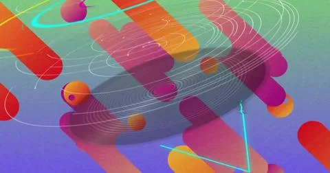 Image of colourful circles and shapes on black background Stock Illustration