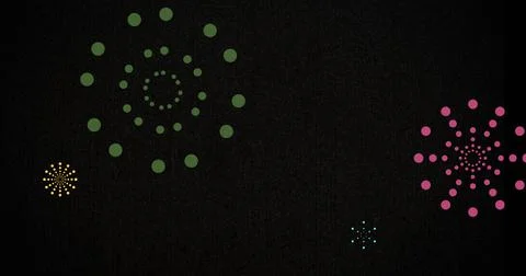 Image of colourful fireworks exploding on black background Illustrazione stock