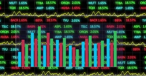 Image of colourful graph over financial data processing on black background Stock Photos