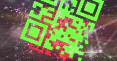 Image of colourful QR code with web connection over space cloud and galaxy イラスト素材