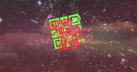 Image of colourful QR code with web connection over space cloud and galaxy Stock Illustration