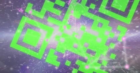 Image of colourful QR code with web connection over space cloud and galaxy 스톡 일러스트