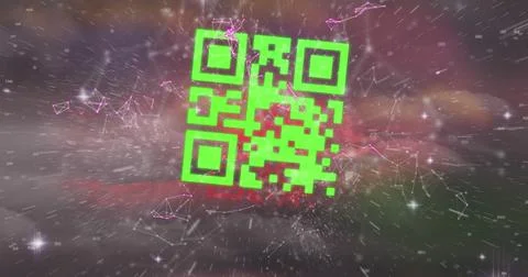 Image of colourful QR code with web connection over space cloud and galaxy Stock Illustration