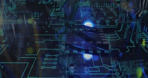 Image of colourful shapes with a blue microprocessor Illustrazione stock