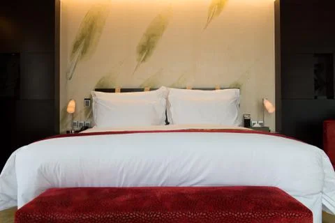 Image of comfortable pillows and bed Stock Photos