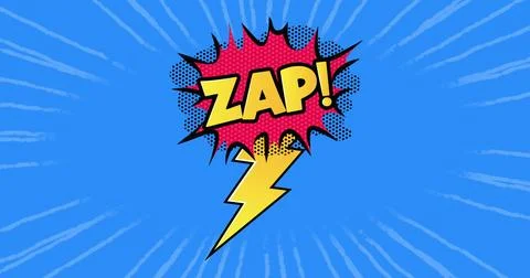 Image of comic zap text and white lines on blue background Stock Photos