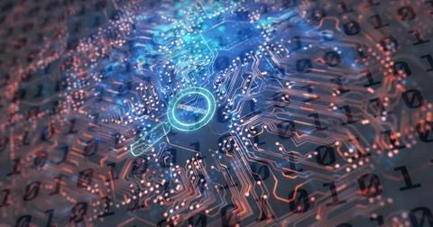 Image of communication text over reading glass and data processing Stock Illustration