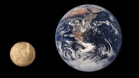 Image comparing the sizes of Mercury and Earth. Stock Illustration