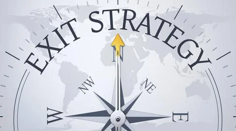 An image of a compass directing to exit strategy 3d illustration Stock Illustration