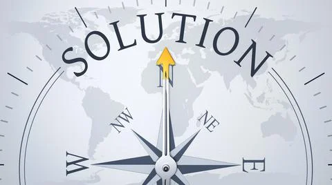 Image of a compass directing to solution, 3d illustration Stock Illustration