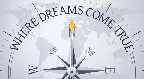 An image of a compass directing to where dreams come true 3d illustration Stock Illustration
