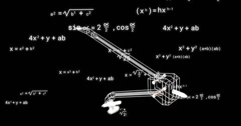 Image of compass icon over mathematical equations on black background Foto stock