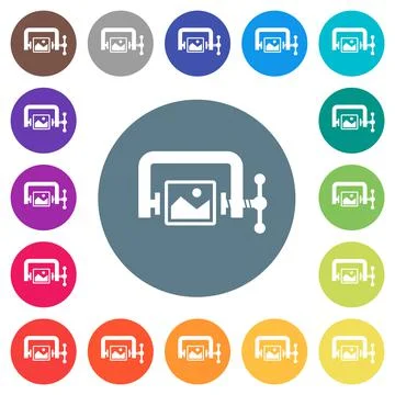 Image compression solid flat white icons on round color backgrounds Stock Illustration