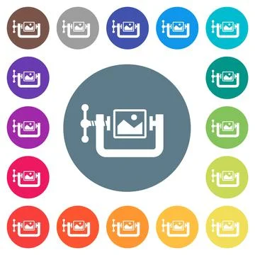 Image compression solid flat white icons on round color backgrounds Stock Illustration