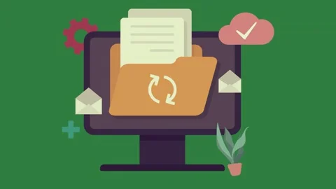 An image of a computer with check mark on the screen and document it file Video stock 336858678