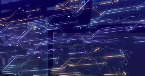 Image of computer circuit board over data processing on black background Stock-Fotos