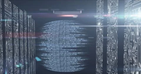 Image of computer circuit board over data processing on black background Foto stock