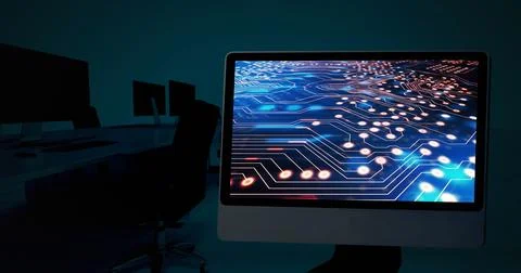 Image of computer with data processing in office Foto stock