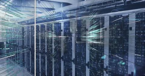 Image of computer data processing over computer servers Illustrazione stock