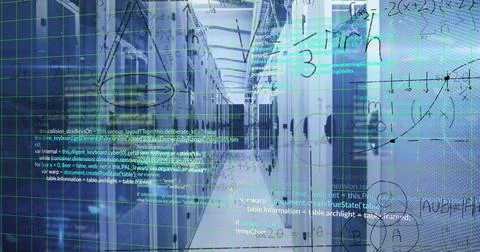 Image of computer data processing over computer servers Stock Illustration