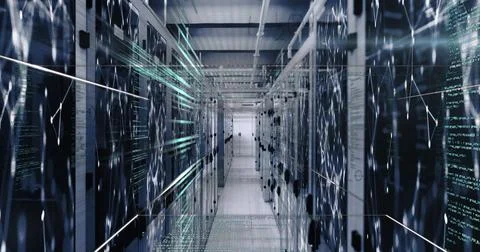 Image of computer data processing over computer servers Stock Illustration