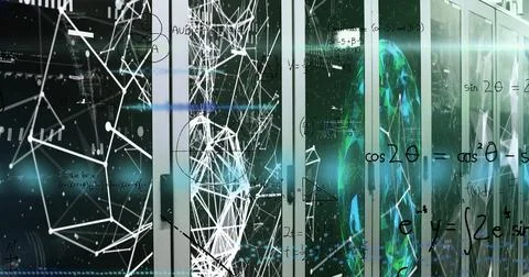 Image of computer data processing over computer servers Stock Illustration