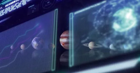 Image of computer data processing over screens Stock Photos