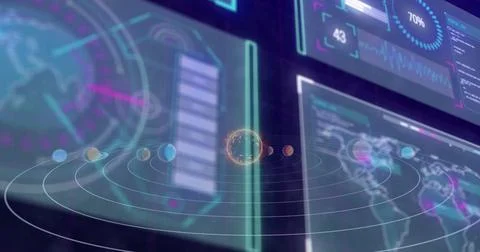Image of computer data processing over screens Stock Photos