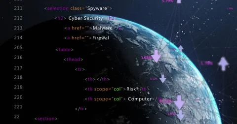 Image of computer data processing over globe 스톡 사진