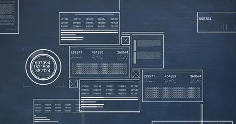 Image of computer data processing over blue background 스톡 사진